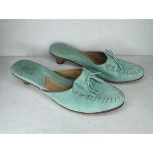 Bolo Leather Mule Heels BL4146 Women's Sz 8 Turquoise Suede‎ Slip On Boho